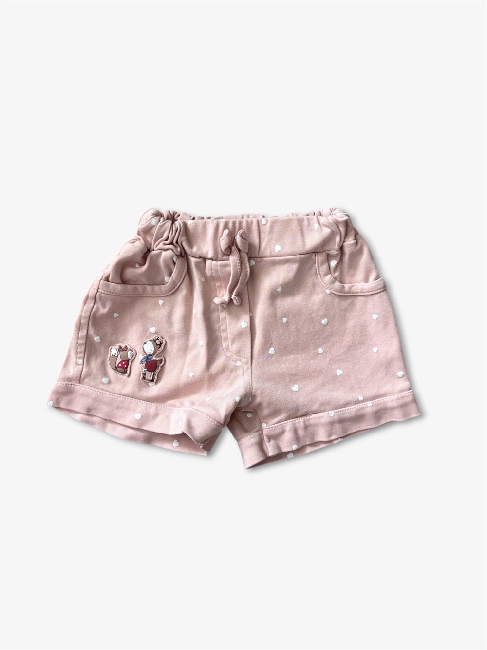 Annie Pink Heart Print Drawstring Play Shorts Cute Animal Patches Girls Size 18M